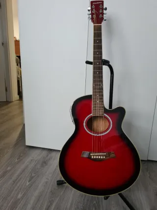 Guitarra Electroacústica Roja y Negra