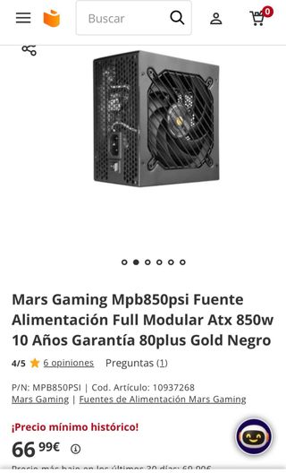 Fuente Alimentación Mars Gaming 850W MPB850PSI