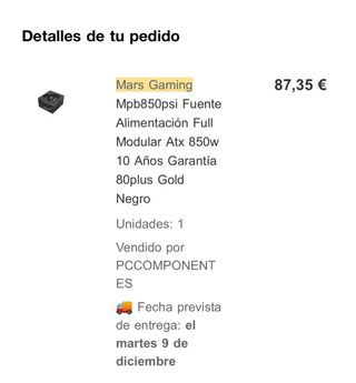 Fuente Alimentación Mars Gaming 850W MPB850PSI