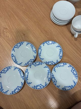 Pack 5 Tazas con Plato Flores Azules