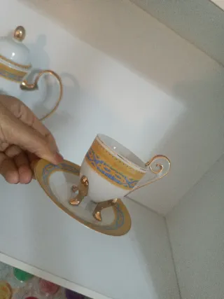 Juego de café porcelana oro y azul
