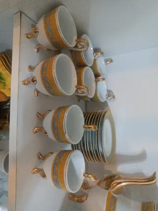 Juego de café porcelana oro y azul