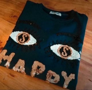 Felpa SHOP Art nera con paillettes occhi