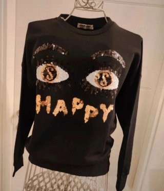 Felpa SHOP Art nera con paillettes occhi