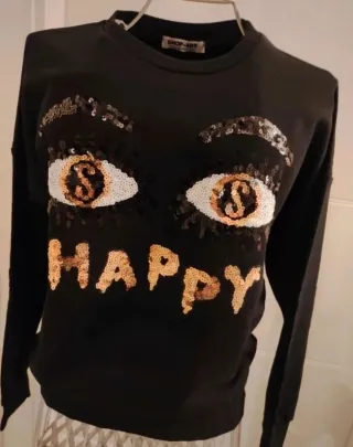 Felpa SHOP Art nera con paillettes occhi