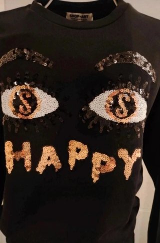 Felpa SHOP Art nera con paillettes occhi