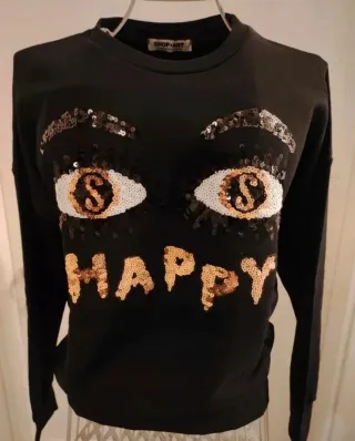 Felpa SHOP Art nera con paillettes occhi