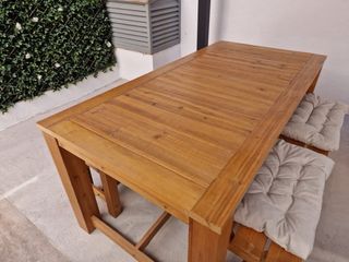 Mesa y bancos comedor exterior madera