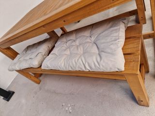 Mesa y bancos comedor exterior madera