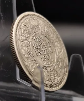 1 Rupia Imperio Británico India año 1917 Plata