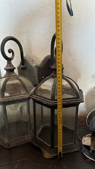 9 Faroles de forja negra con cristal