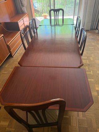 Mesa comedor extensible + 6 sillas madera oscura