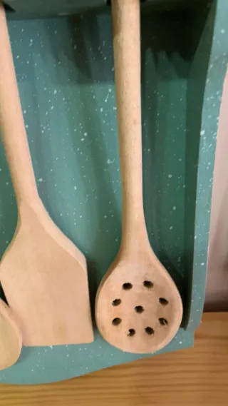 Set posate legno decorate frutta vintage