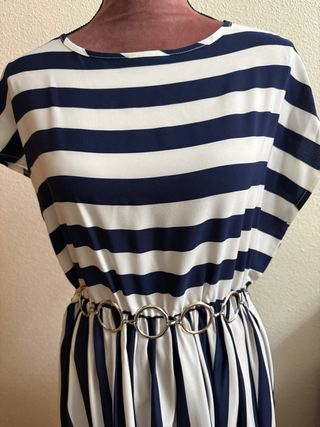 Vestido largo rayas azul marino y blanco Talla XL
