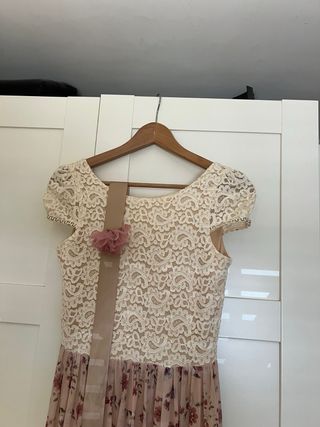 Vestido largo beige y rosa floral