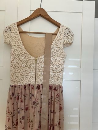 Vestido largo beige y rosa floral