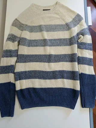 Maglia Zara girocollo a righe beige e blu