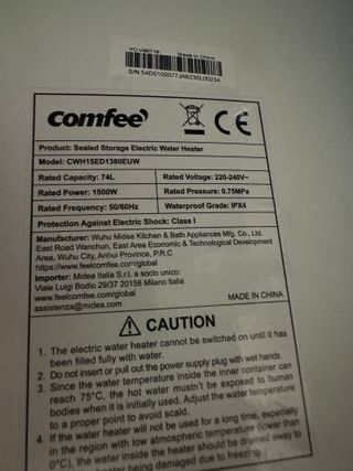 COMFEE CWH15ED1380EUW Calentador Eléctrico