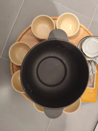 Set Fondue Hierro Terracota y Madera