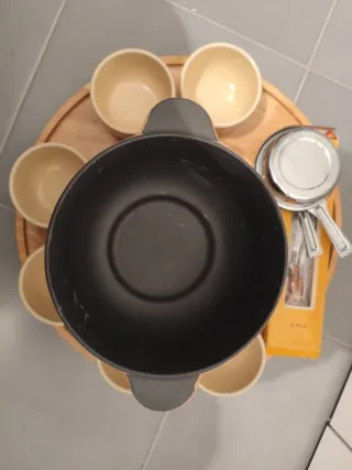 Set Fondue Hierro Terracota y Madera