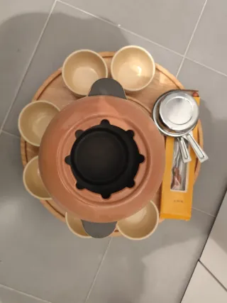 Set Fondue Hierro Terracota y Madera