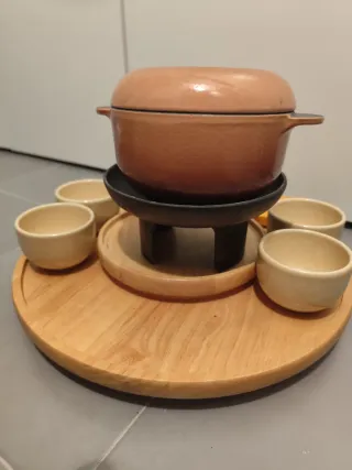 Set Fondue Hierro Terracota y Madera