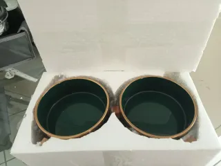 Ciotola doppia in ceramica cane/gatto oro verde