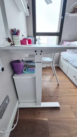 Escritorio elevable blanco y gris