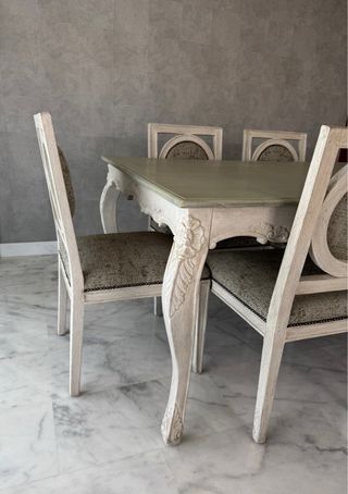 Mesa comedor y 6 sillas beige/verde