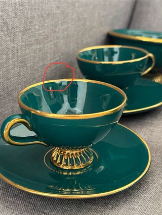 Set Tazas y Azucarero Verde Azulado Dorado