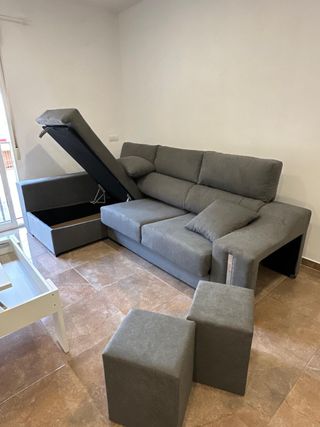 Divano Chaiselongue con Cassetto e 2 Pouf NUOVO!