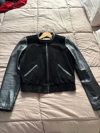 Chaqueta Mango Negra Piel y Ante