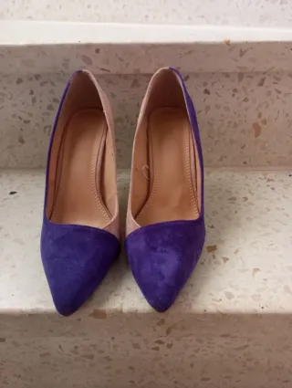 Zapatos tacón salón malva y rosa