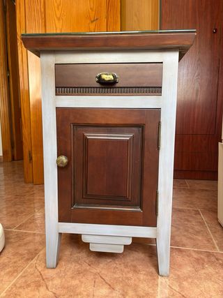 Conjunto dormitorio vintage madera y forja lila