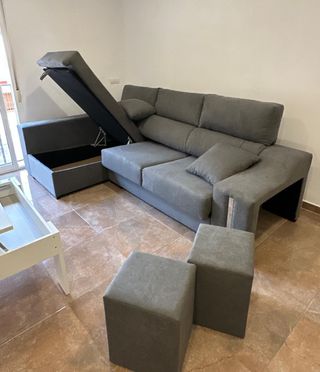 Divano Chaiselongue con Cassetto e 2 Pouf NUOVO!