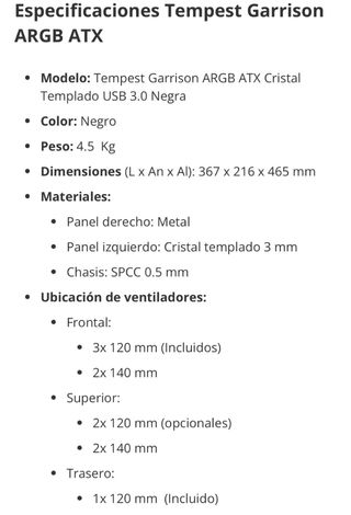 Torre PC Tempest con 4 ventiladores RGB