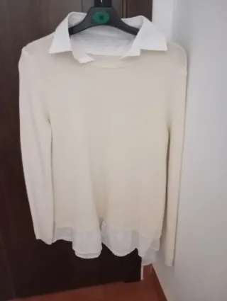 Jersey beige cuello camisero talla M