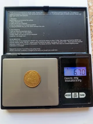 Moneda Oro 2 Escudos Carlos III 1776