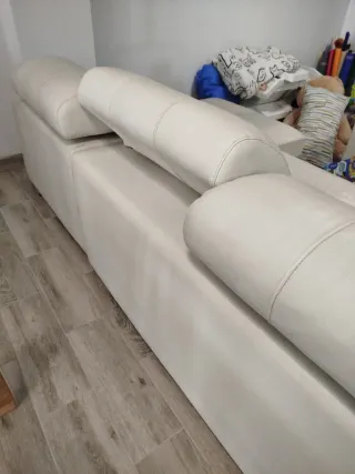 Sofá Chaiselon Piel Blanco 285x105cm