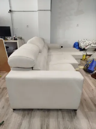 Sofá Chaiselon Piel Blanco 285x105cm