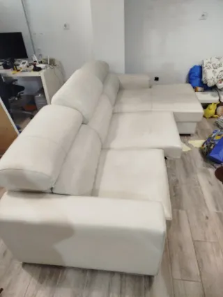 Sofá Chaiselon Piel Blanco 285x105cm