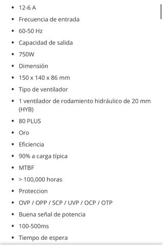 Fuente Alimentación Gigabyte 750W 80 Plus Gold