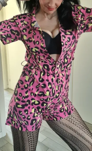Tuta leopardata fucsia poliestere stretch