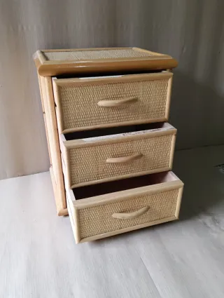 Mesilla ratan y madera con 3 cajones