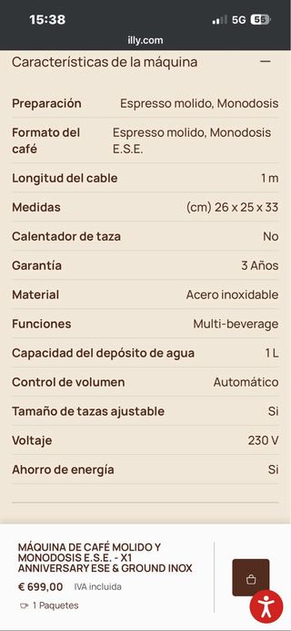 Cafetera Illy X1 Anniversary Negra