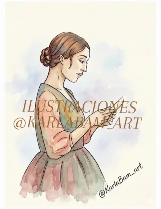 Ilustración acuarela mujer con carta