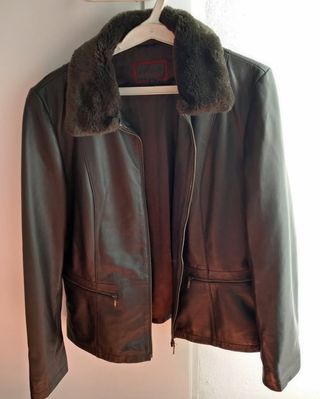 Chaqueta de cuero marrón hombre