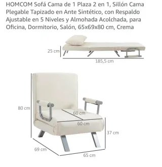 Sofá cama individual plegable beige