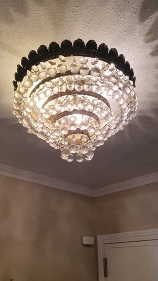 Lote de tres lámparas de te ho de cristal y metal