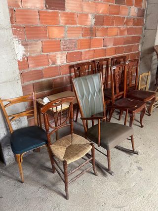 Conjunto Muebles Antiguos Madera y Cuero